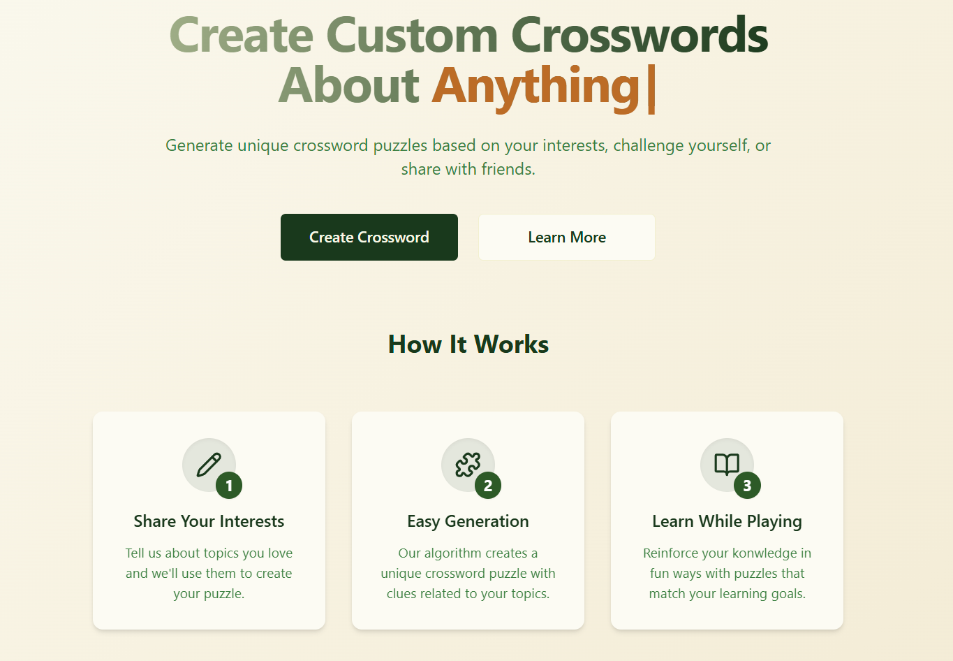 Screenshot of Custom Crossword Puzzle Generator: Trivia Based on YOUR Interests!
